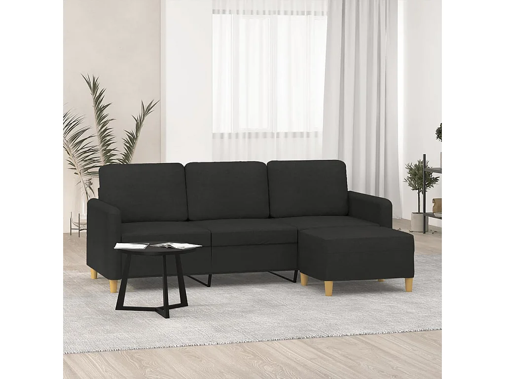 Sofá de 3 plazas con taburete de tela negro 180 cm