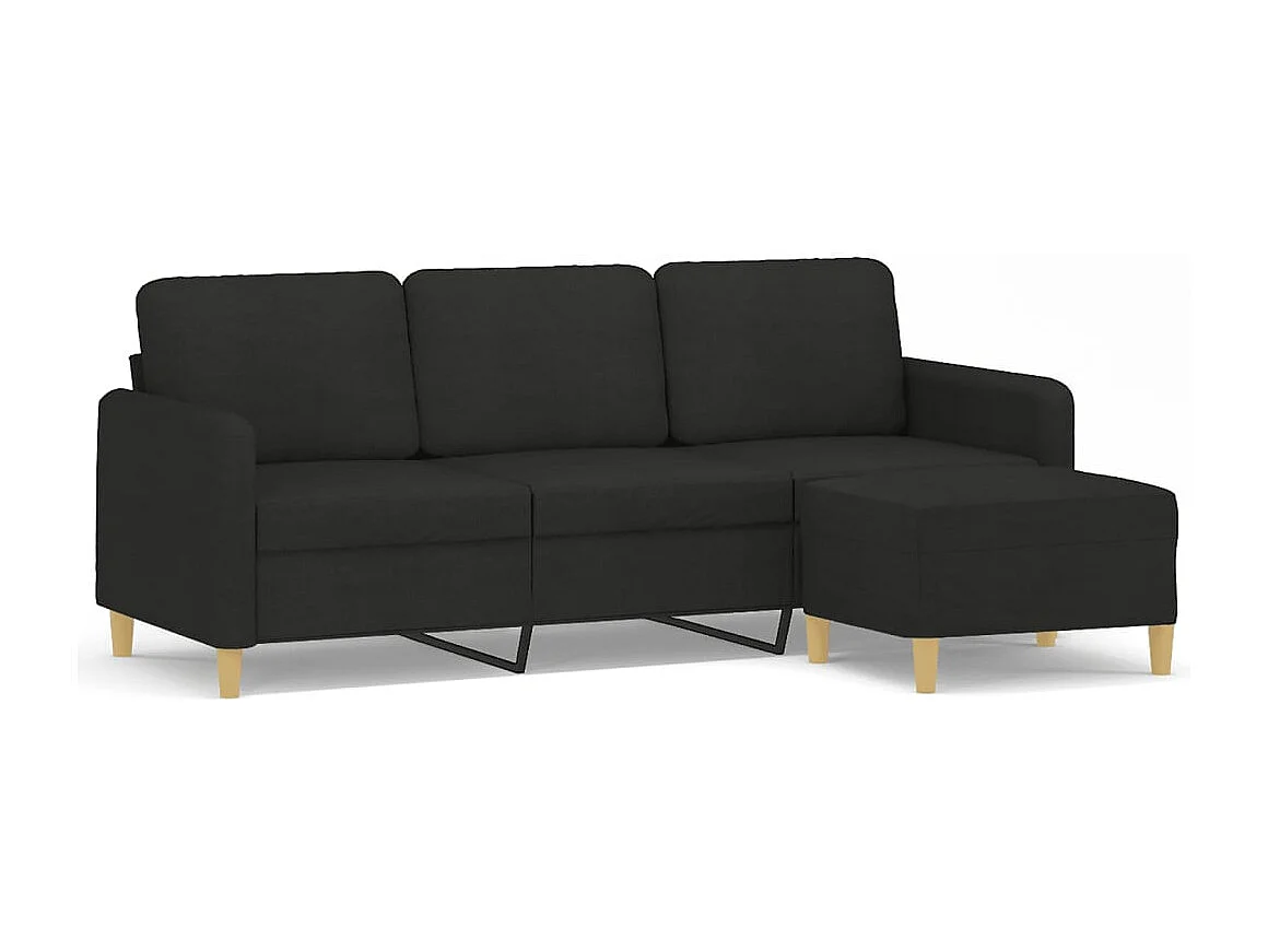 Sofá de 3 plazas con taburete de tela negro 180 cm