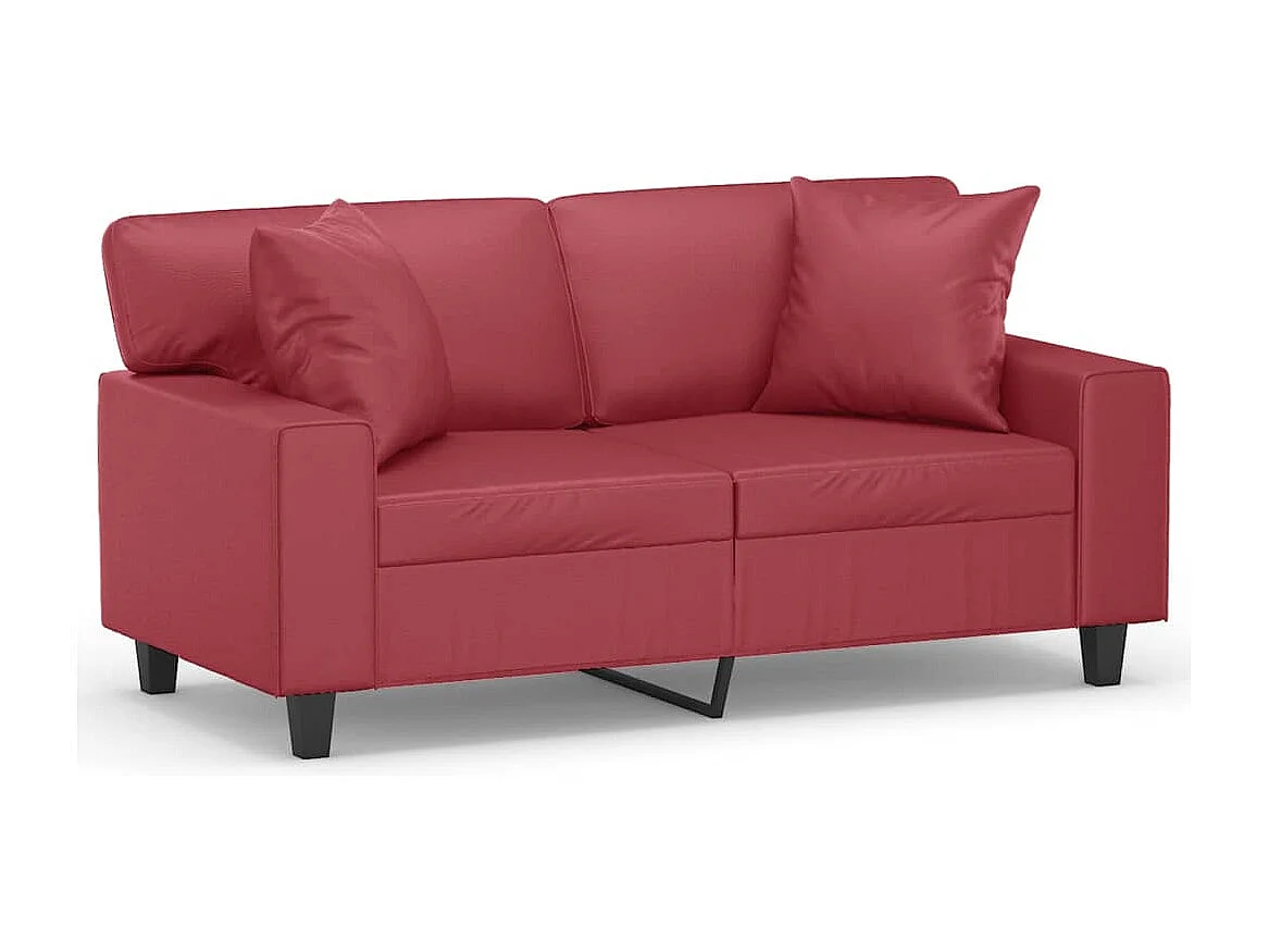 Sofá de 2 plazas con cojines cuero sintético rojo tinto 120 cm