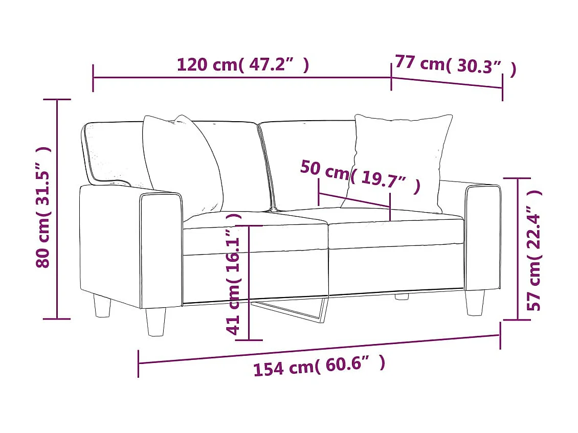 Sofá 2 lugares +almofadas 120cm couro artificial vermelho tinto