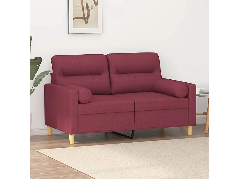 Canapé 2 places avec oreillers bordeaux 120 cm tissu