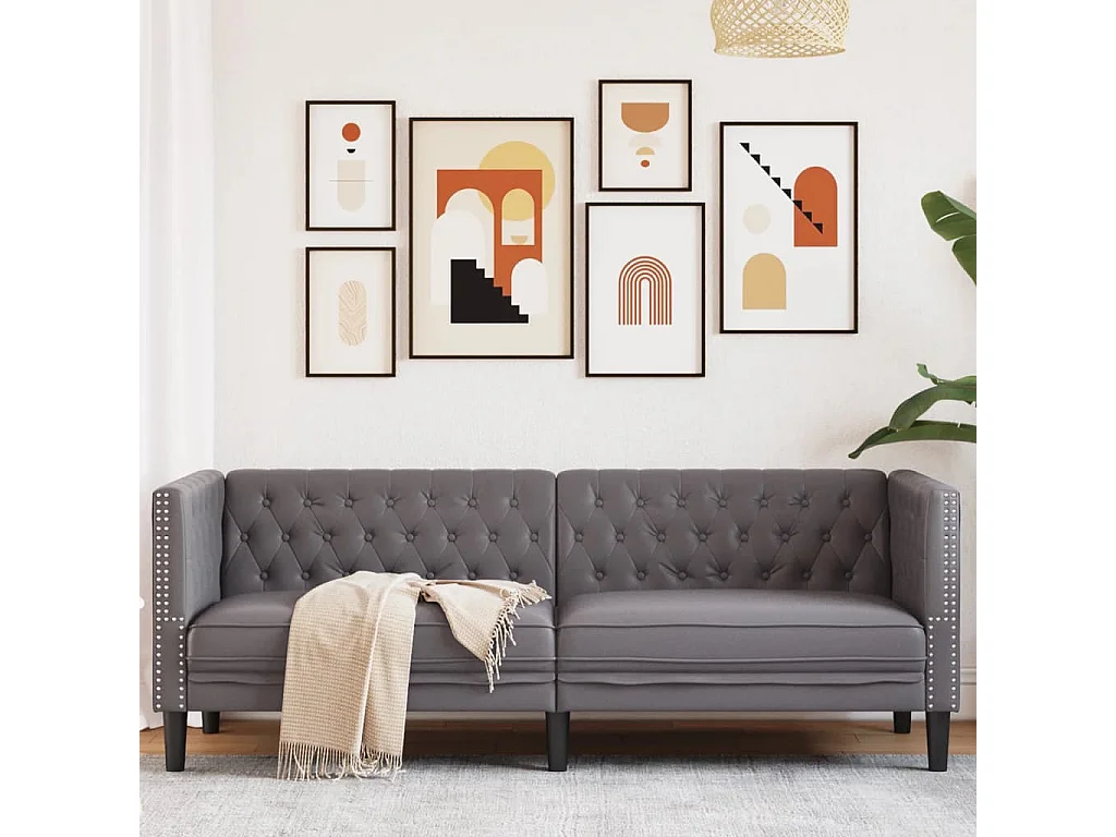 Driezitsbank Chesterfield-stijl kunstleer grijs