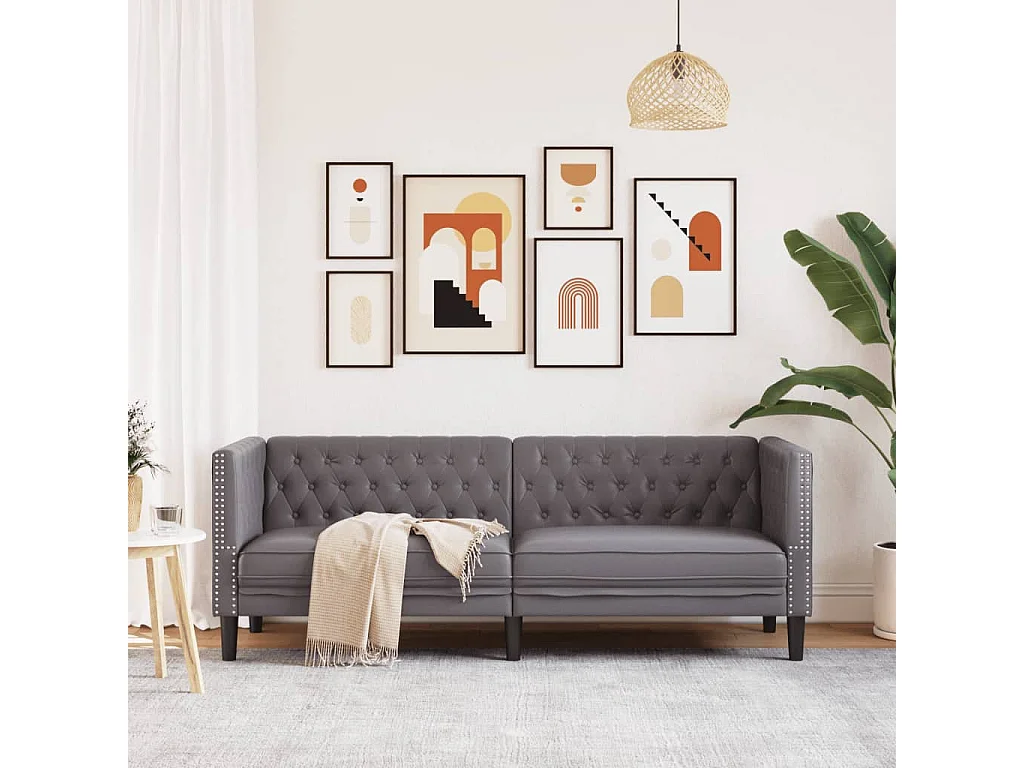 Driezitsbank Chesterfield-stijl kunstleer grijs