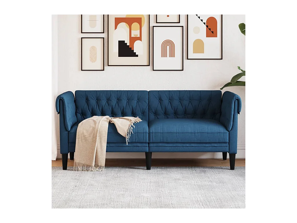 Canapé Chesterfield 2 places bleu tissu