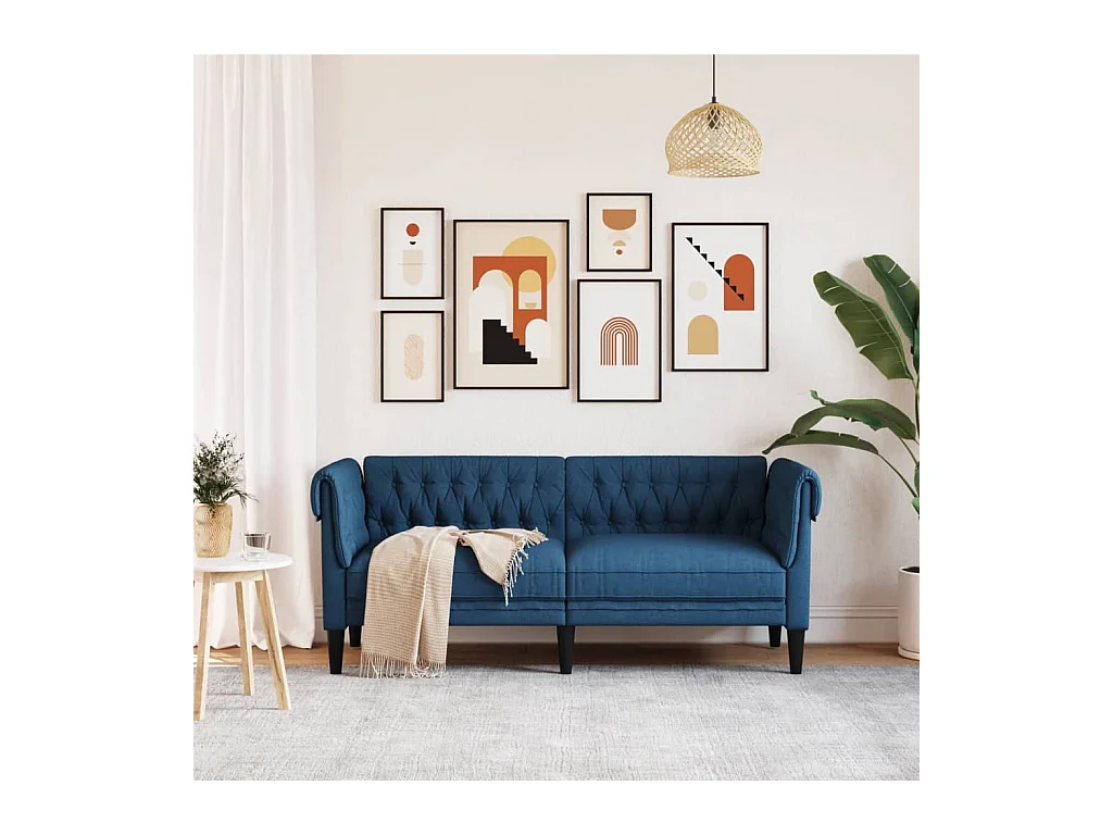 Canapé Chesterfield 2 places bleu tissu