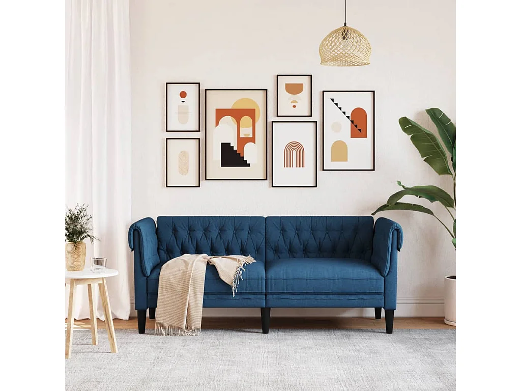 Canapé Chesterfield 2 places bleu tissu