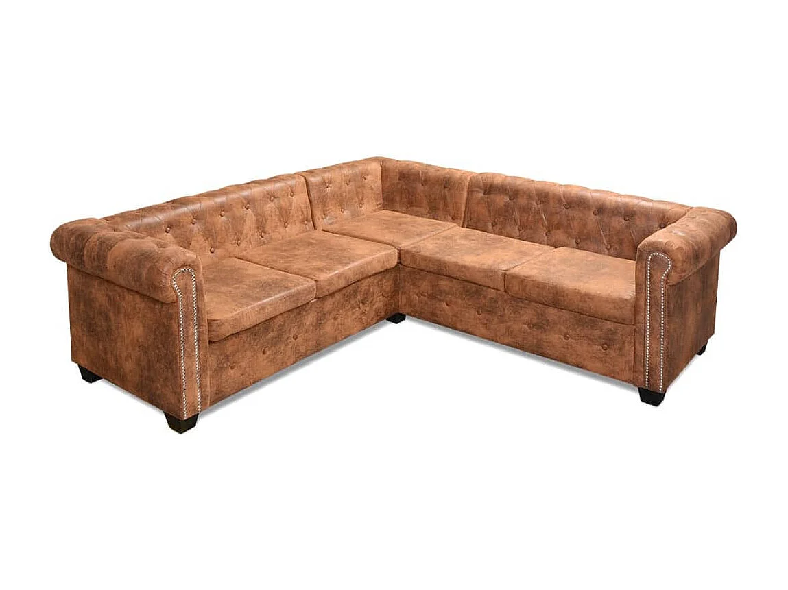 Canapé d'angle Chesterfield 5 plcs Cuir artificiel Marron