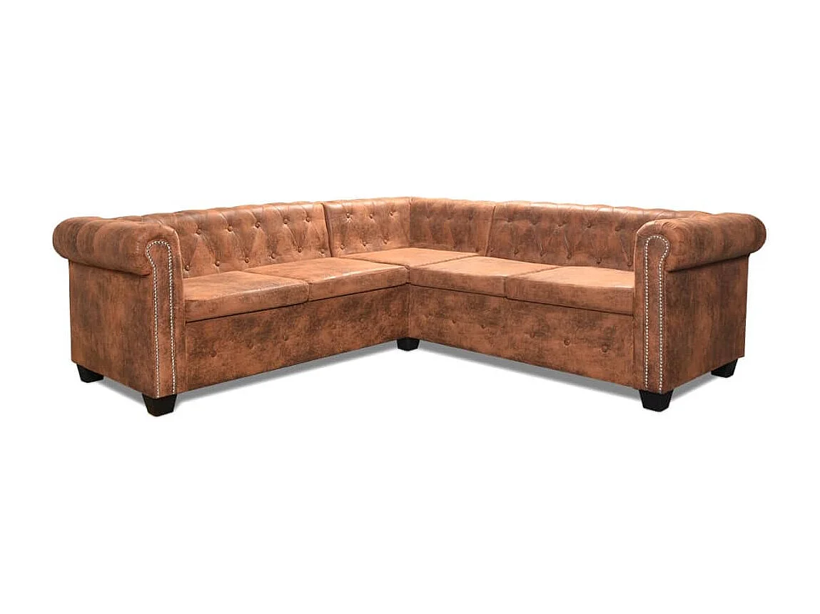 Canapé d'angle Chesterfield 5 plcs Cuir artificiel Marron