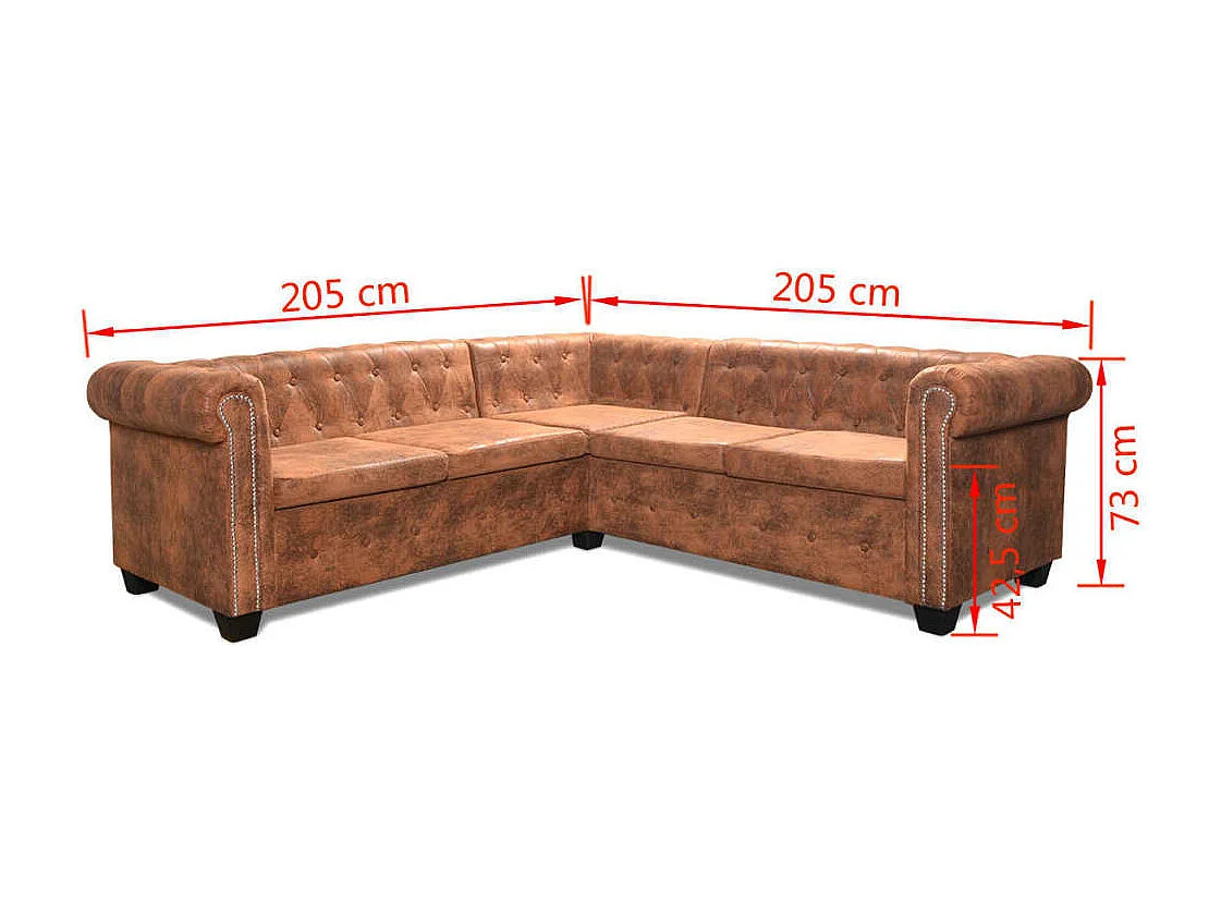 Canapé d'angle Chesterfield 5 plcs Cuir artificiel Marron