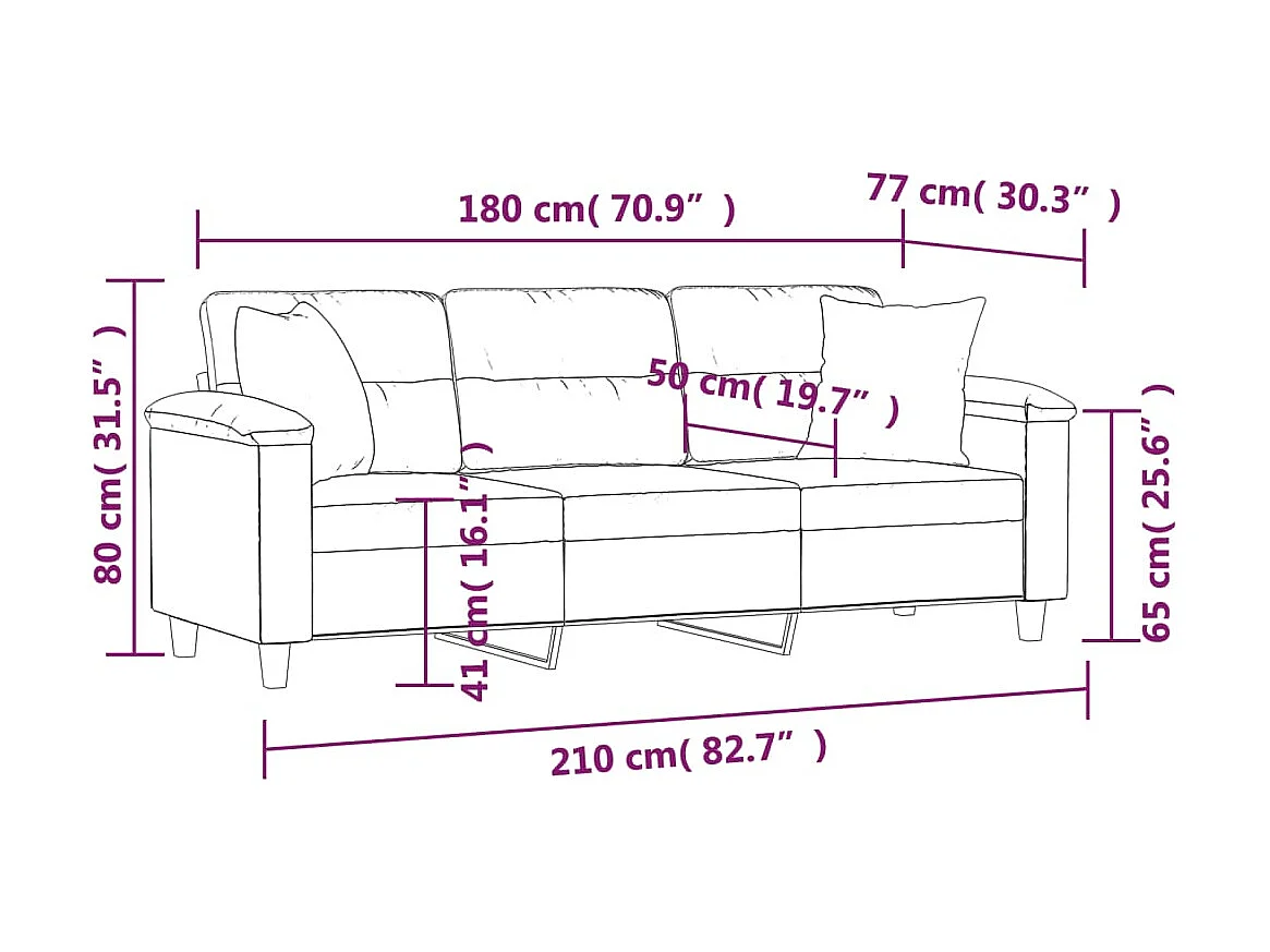Canapé 3 places avec oreillers beige 180 cm tissu microfibre