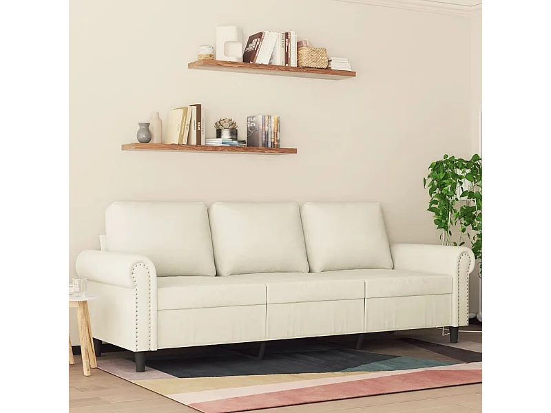 Sofá de 3 lugares 180 cm veludo cor creme