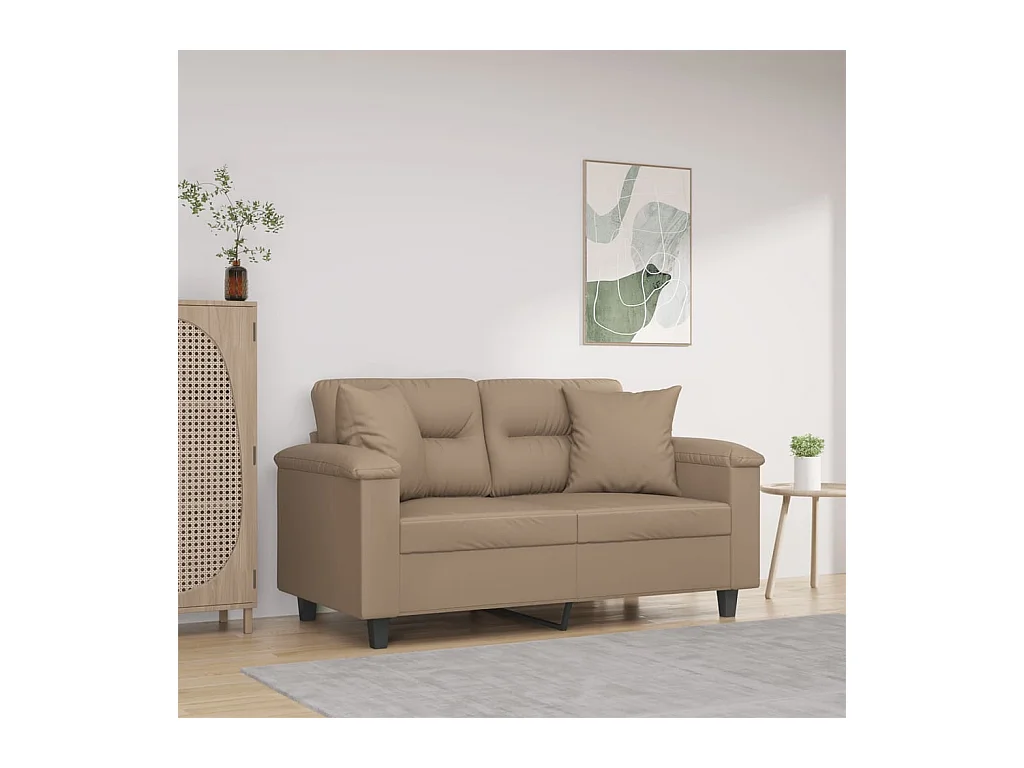 Canapé 2 places avec oreillers cappuccino 120 cm similicuir