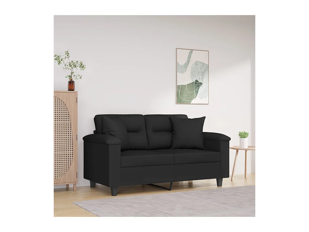 Canapé 2 places avec oreillers noir 120 cm tissu microfibre