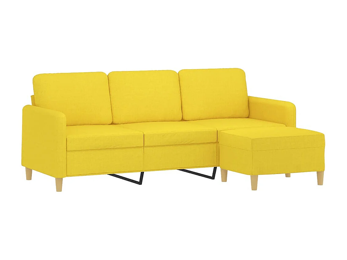 Canapé à 3 places avec repose-pieds Jaune clair 180 cm Tissu