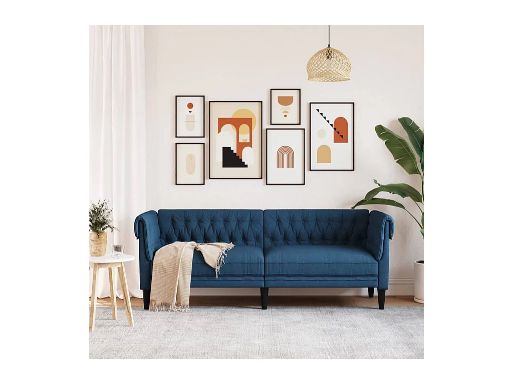 Canapé Chesterfield 3 places bleu tissu