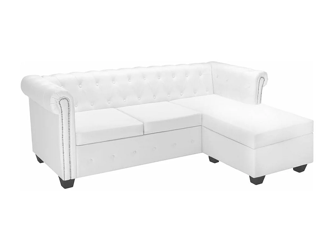 Bank Chesterfield-stijl L-vormig kunstleer wit