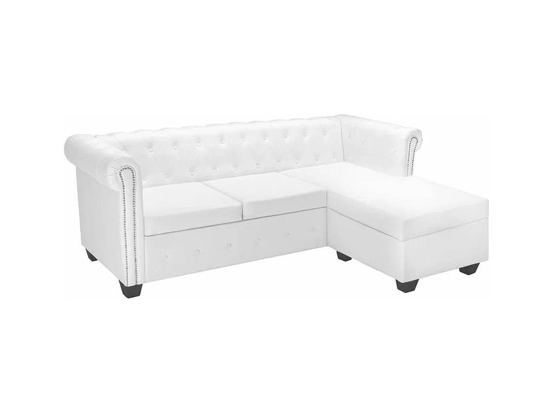 Canapé Chesterfield en forme de L cuir synthétique blanc