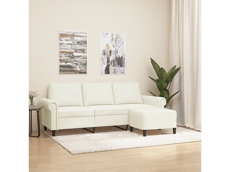 Canapé à 3 places avec repose-pieds Crème 180 cm Velours