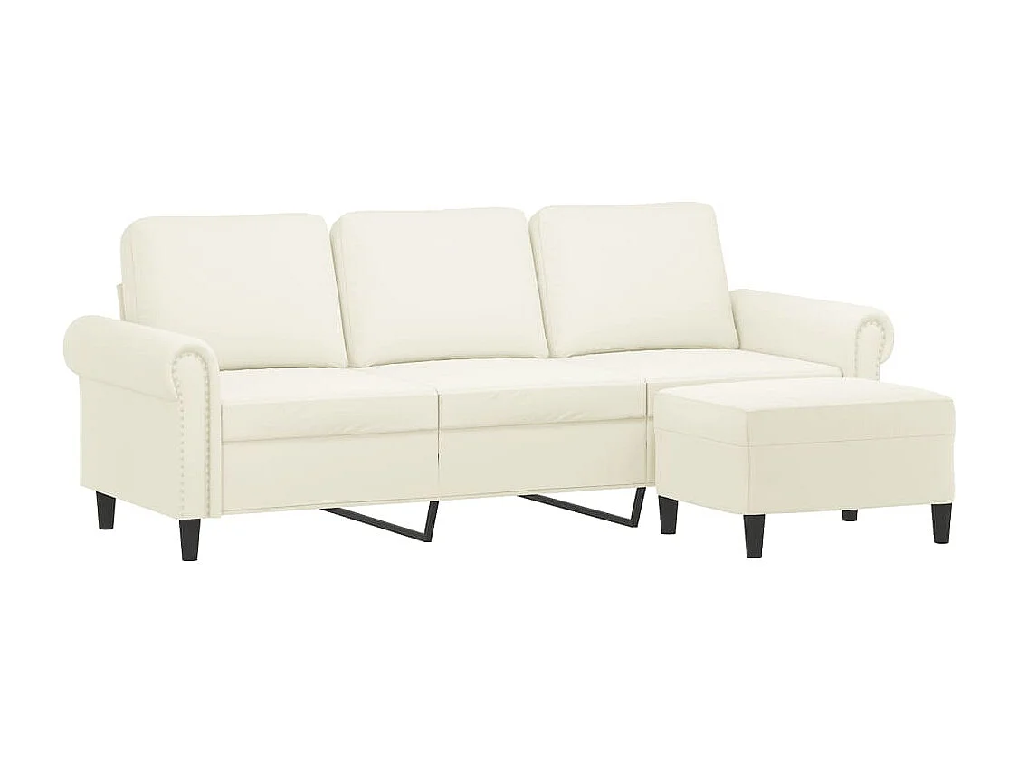 Canapé à 3 places avec repose-pieds Crème 180 cm Velours