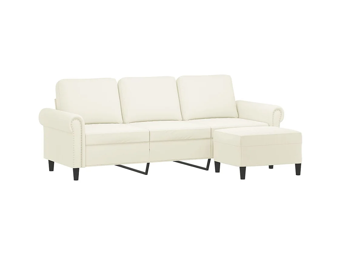 Canapé à 3 places avec repose-pieds Crème 180 cm Velours
