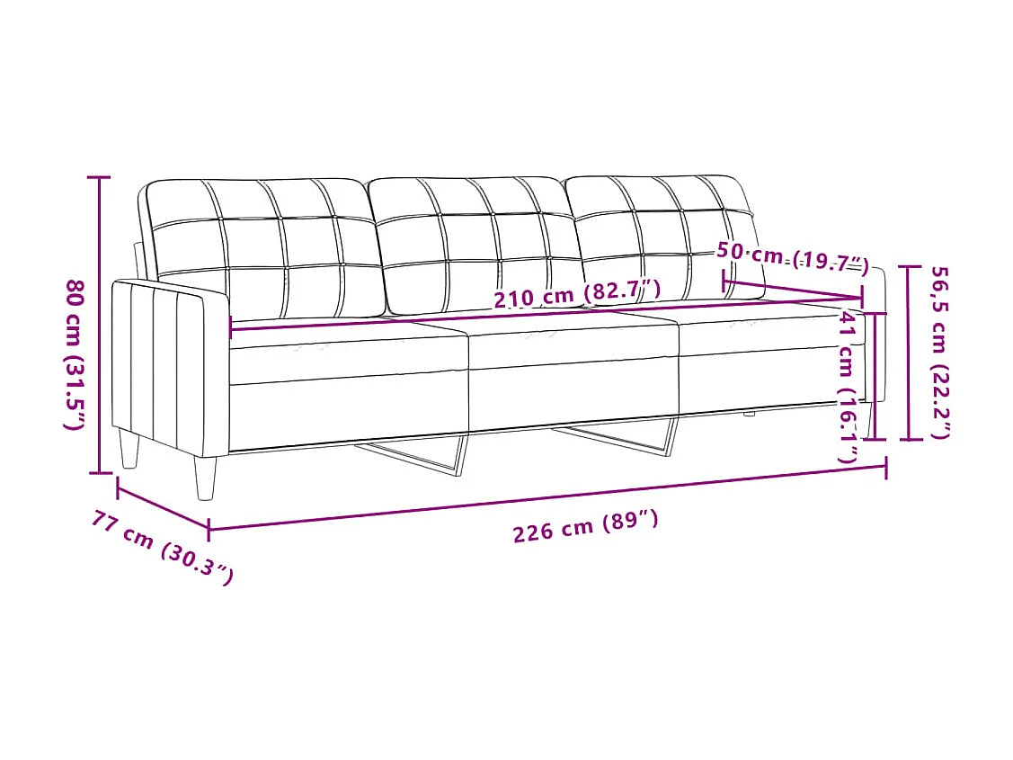 Driezitsbank 210 cm stof bruin