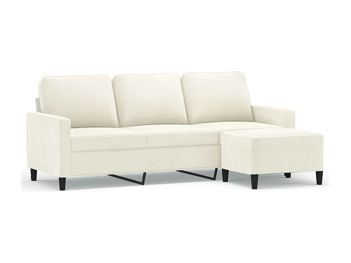 Canapé à 3 places avec repose-pieds Crème 180 cm Velours