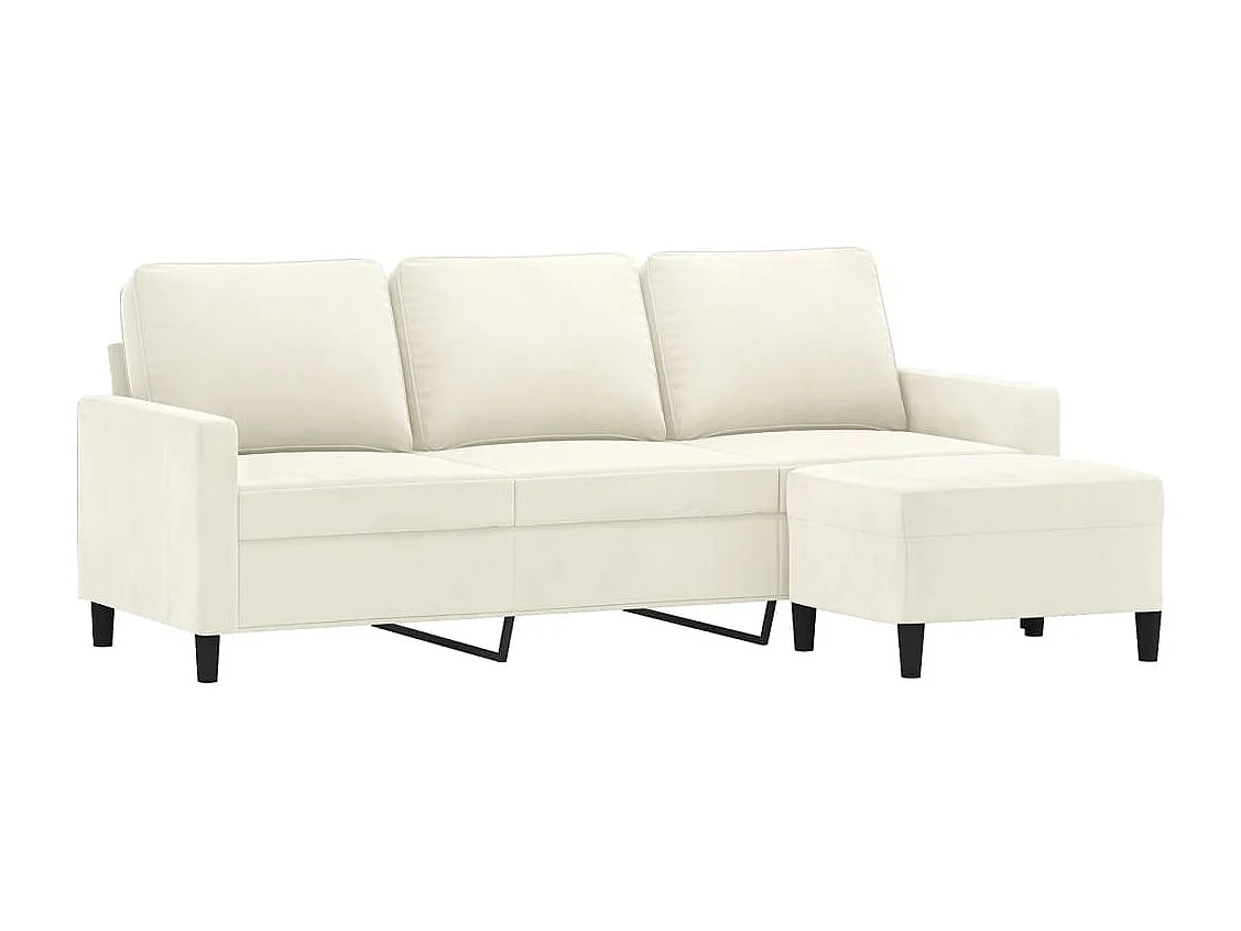 Driezitsbank met voetenbank 180 cm fluweel crèmekleurig