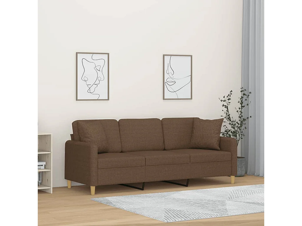 Canapé 3 places avec oreillers décoratifs marron 180 cm tissu