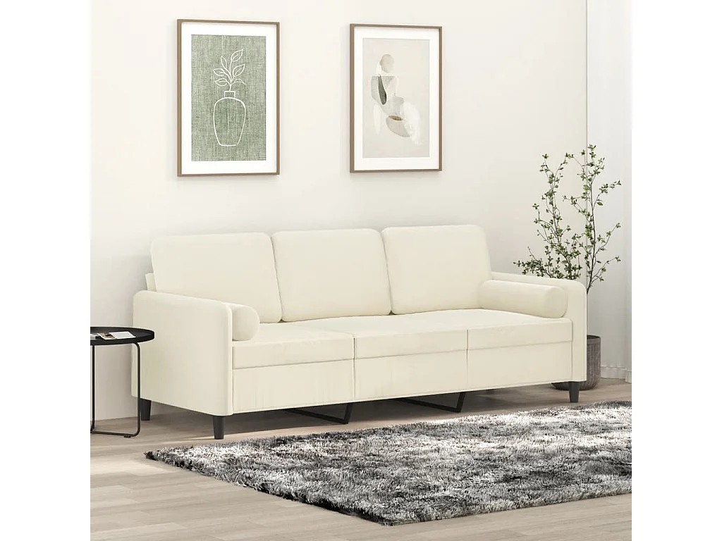 Driezitsbank met sierkussens 180 cm fluweel crèmekleurig