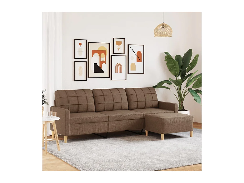 Canapé à 3 places avec repose-pieds Marron 210 cm Tissu