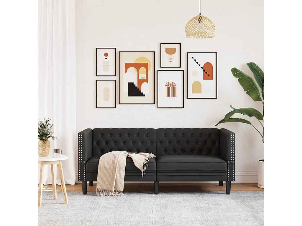 Tweezitsbank Chesterfield-stijl kunstleer zwart