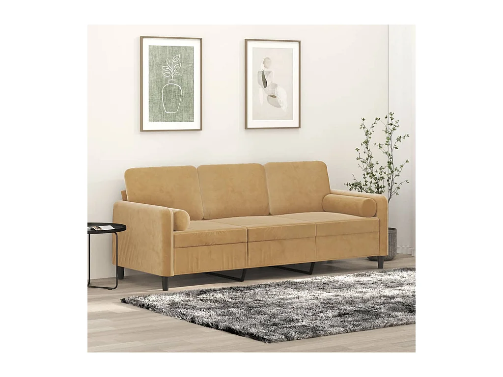 Driezitsbank met sierkussens 180 cm fluweel bruin