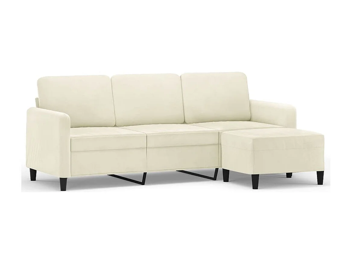 Sofá de 3 lugares com apoio de pés 180 cm veludo cor creme
