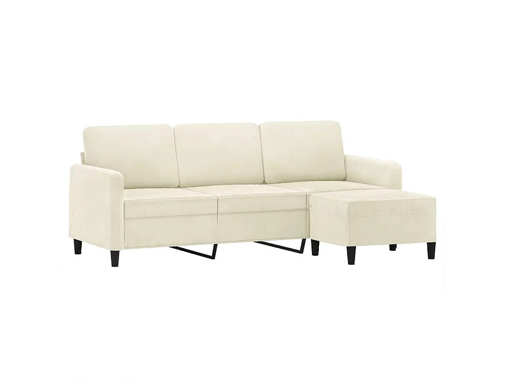 Sofá de 3 lugares com apoio de pés 180 cm veludo cor creme