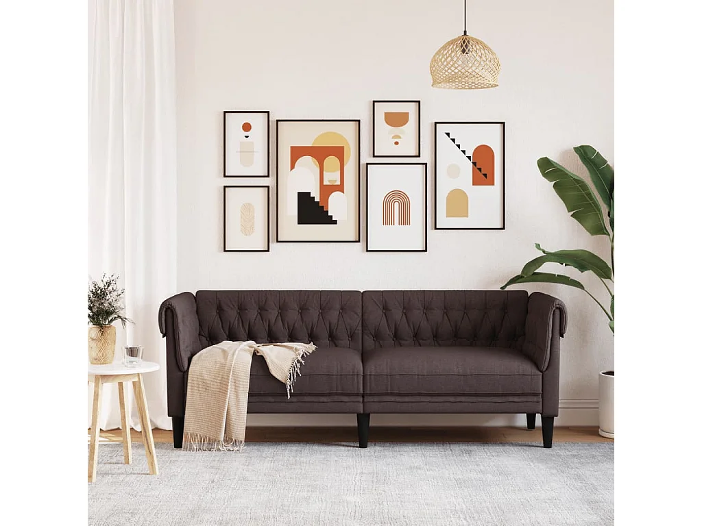 Driezitsbank Chesterfield-stijl stof donkerbruin