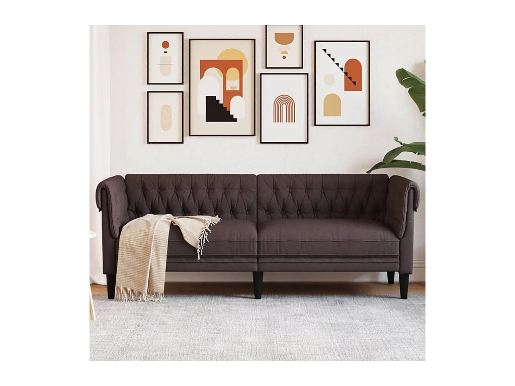 Canapé Chesterfield 3 places marron foncé tissu