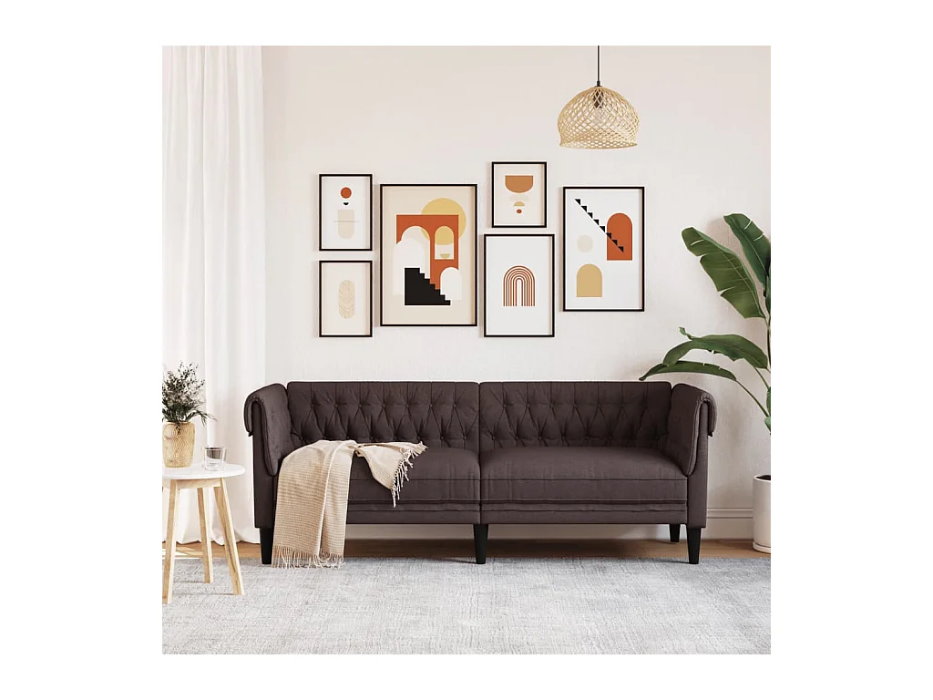 Canapé Chesterfield 3 places marron foncé tissu