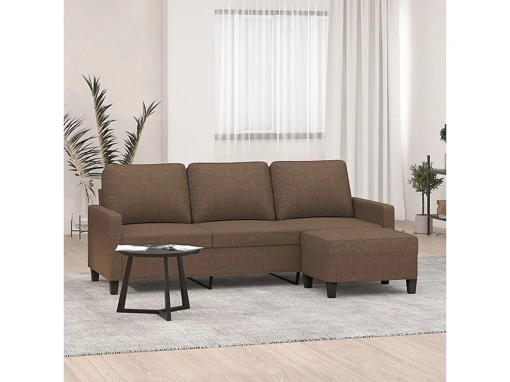 Canapé à 3 places avec repose-pieds Marron 180 cm Tissu