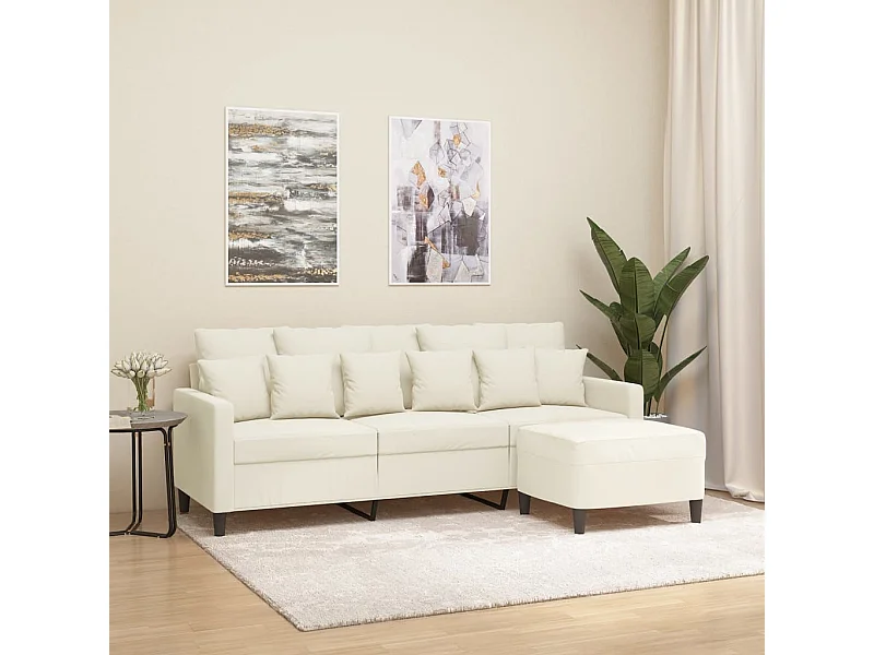 Sofá de 3 lugares com apoio de pés 180 cm veludo cor creme