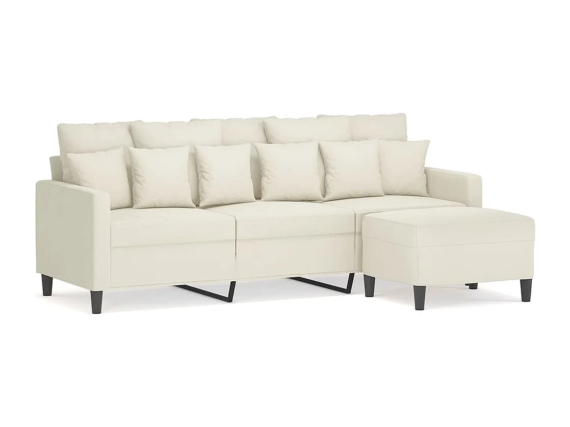 Canapé à 3 places avec repose-pieds Crème 180 cm Velours