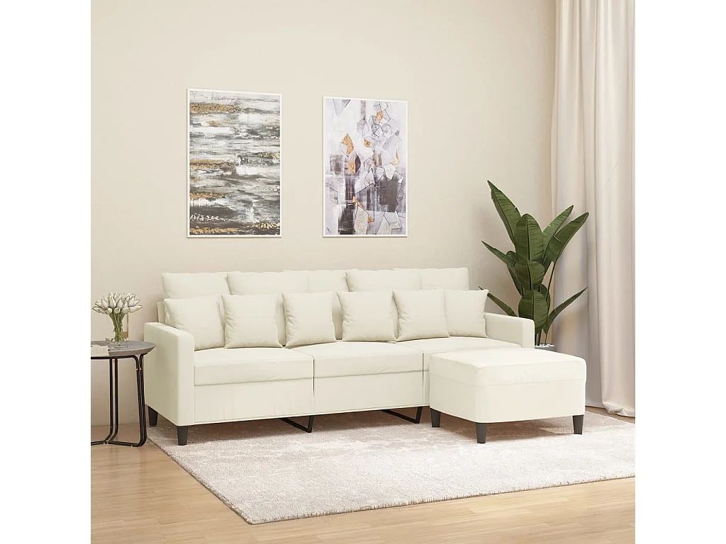 Canapé à 3 places avec repose-pieds Crème 180 cm Velours
