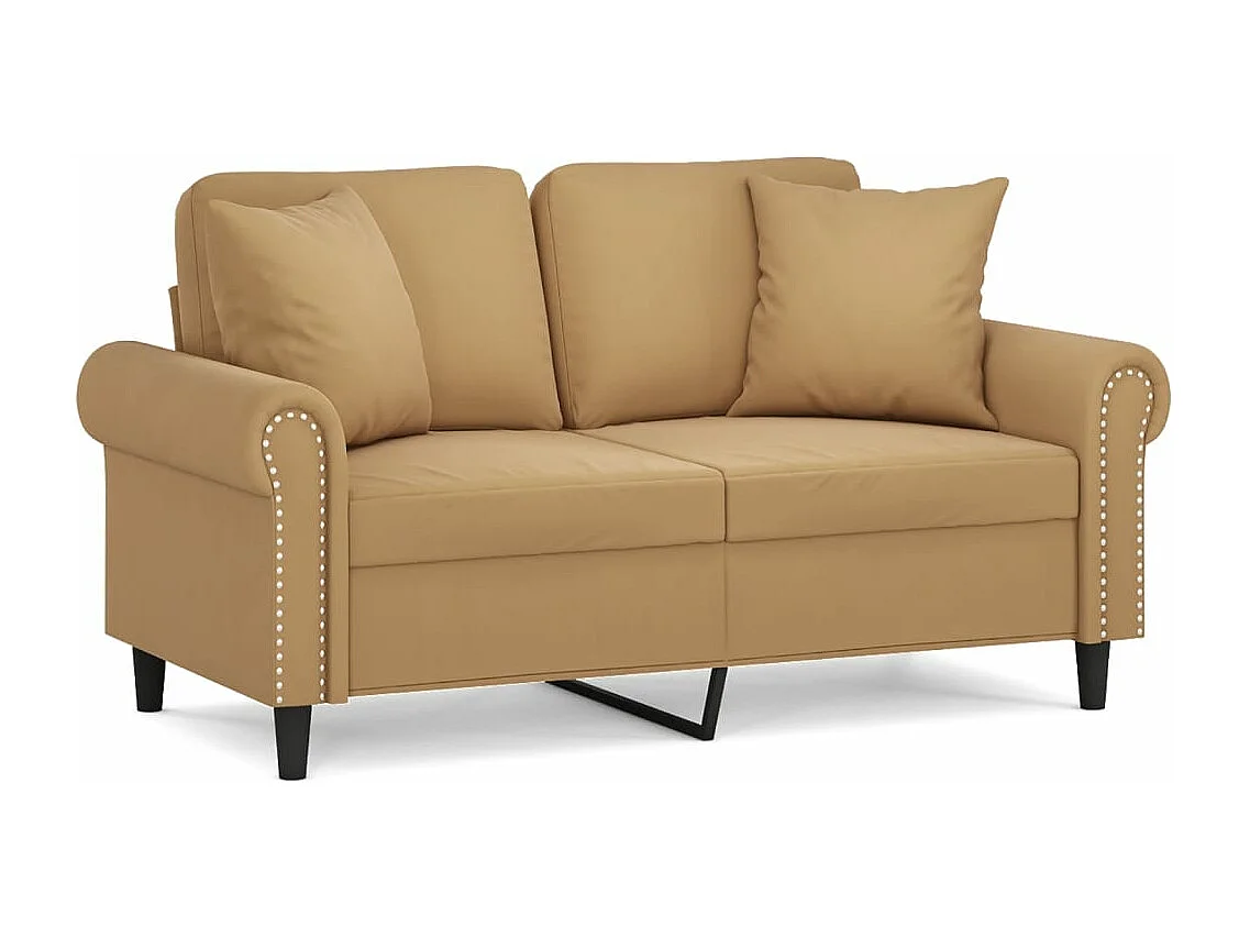 Sofá 2 lugares com almofadas decorativas 120 cm veludo castanho