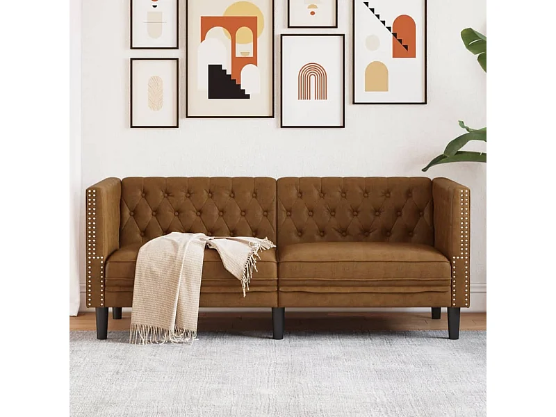 Tweezitsbank Chesterfield-stijl kunstsuède bruin