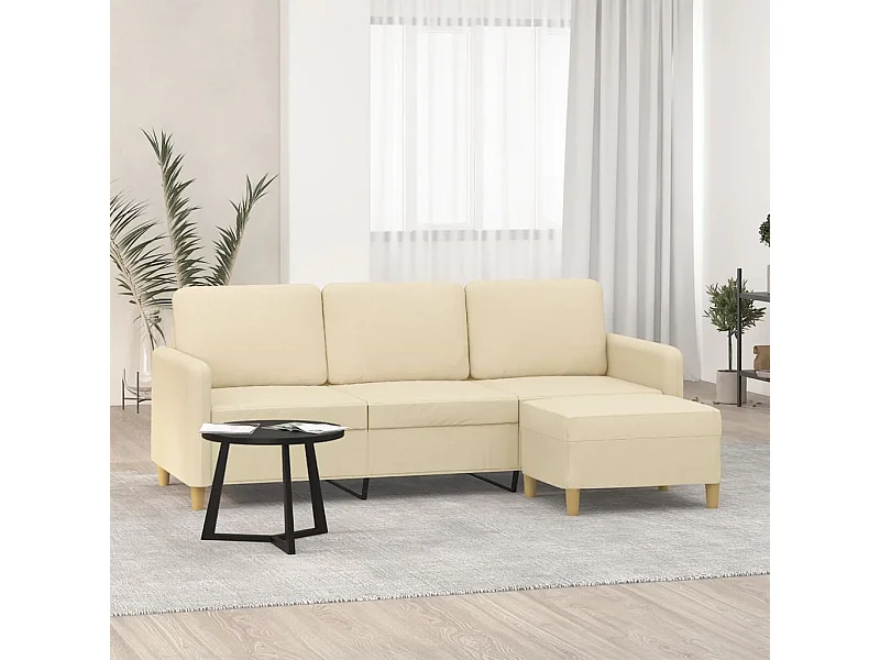 Canapé à 3 places avec repose-pieds Crème 180 cm Tissu