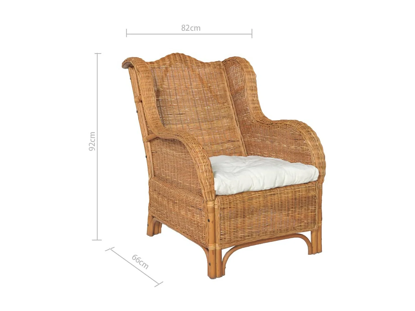 Stoel met kussen natuurlijk rattan en linnen lichtbruin