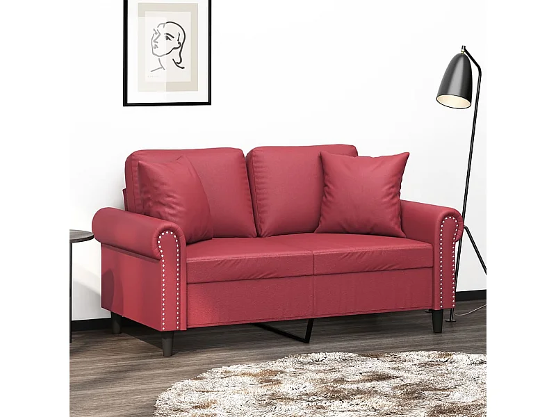 Sofá 2 lugares +almofadas 120cm couro artificial vermelho tinto