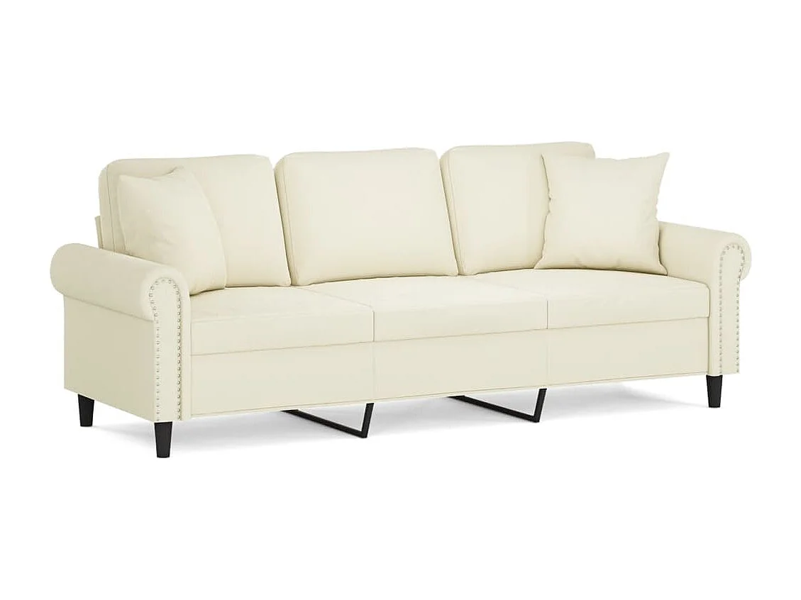 Canapé 3 places avec oreillers décoratifs crème 180 cm velours