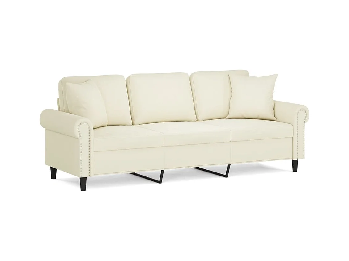 Canapé 3 places avec oreillers décoratifs crème 180 cm velours