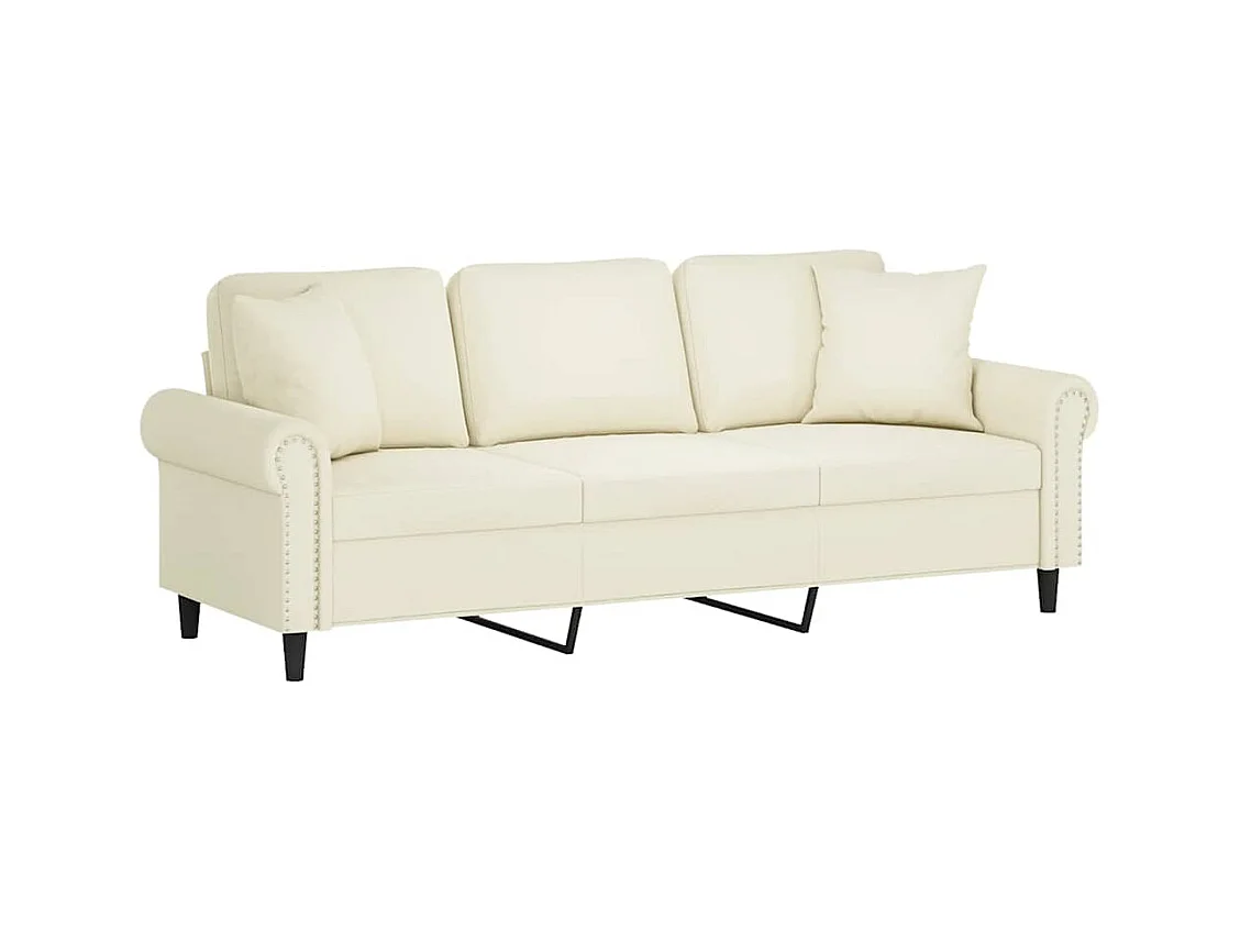 Canapé 3 places avec oreillers décoratifs crème 180 cm velours