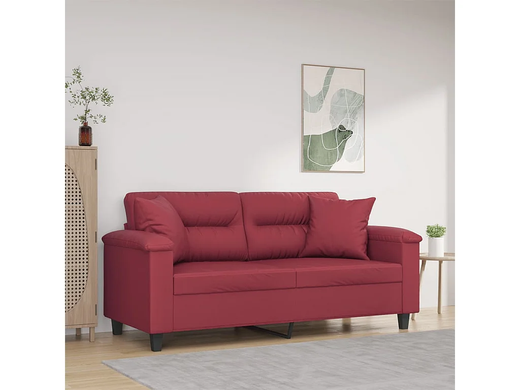 Sofá 2 lugares +almofadas 140cm couro artificial vermelho tinto